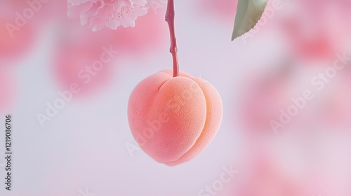 Serene Peach Symbolizing Immortality in Chinese Legends Surrounded by Soft Pink Blossom Aesthetic