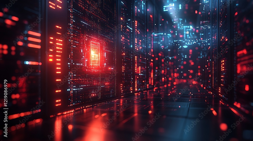 Illuminated Data Center Server Room Displays Digital Information Illuminated Data Center Server Room Displays Digital Information