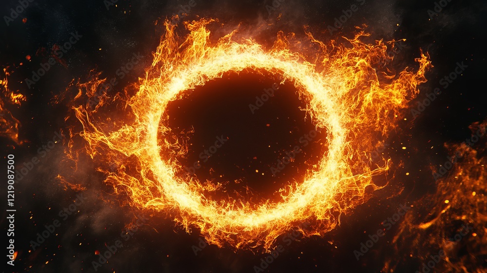 Fototapeta premium Captivating Ring of Fire Illuminating the Night Sky with Fiery Colors Creating an Enchanting Atmosphere