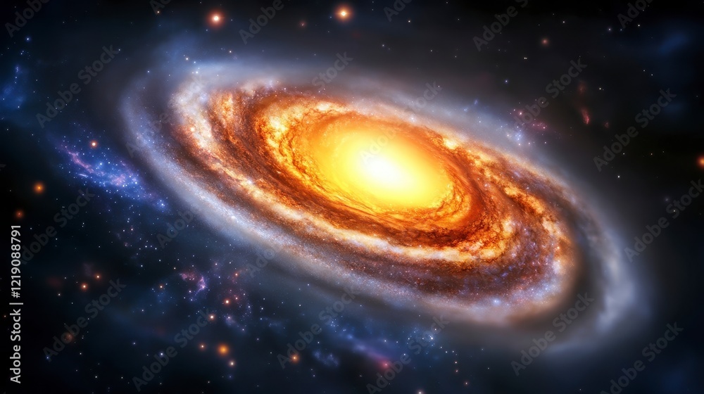Fototapeta premium Stunning Spiral Galaxy with Bright Core and Colorful Nebulae