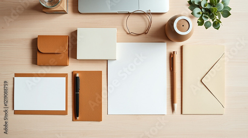 A clean and simple composition of stationery items, perfect for branding or design presentations.
