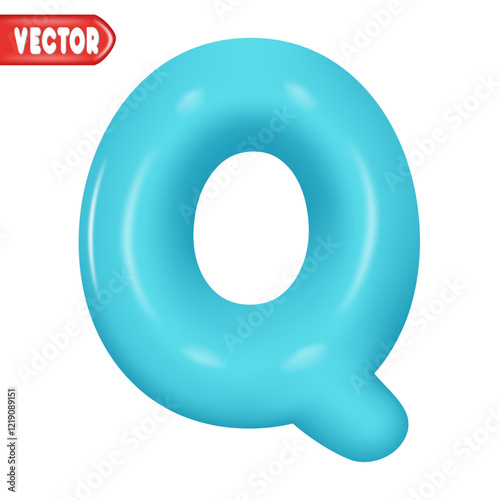 letter Q. letter sign blue color. Realistic 3d design Glossy letters in cartoon balloon style. Isolated on white background. vector illustration