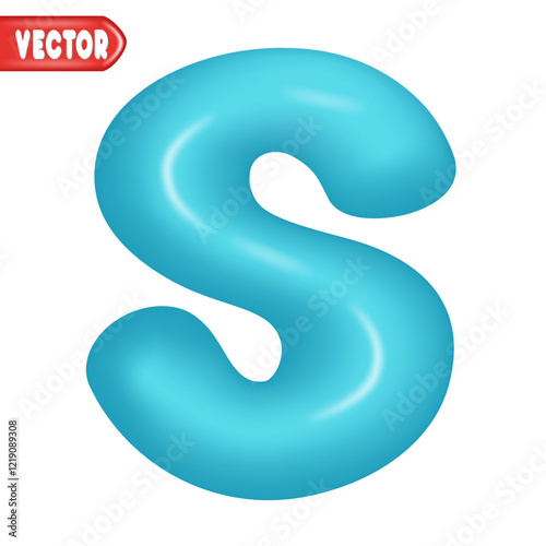 letter S. letter sign blue color. Realistic 3d design Glossy letters in cartoon balloon style. Isolated on white background. vector illustration