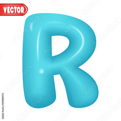letter R. letter sign blue color. Realistic 3d design Glossy letters in cartoon balloon style. Isolated on white background. vector illustration