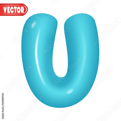 letter U. letter sign blue color. Realistic 3d design Glossy letters in cartoon balloon style. Isolated on white background. vector illustration