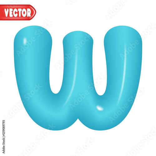 letter W. letter sign blue color. Realistic 3d design Glossy letters in cartoon balloon style. Isolated on white background. vector illustration