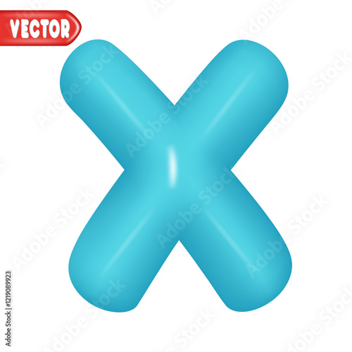letter X. letter sign blue color. Realistic 3d design Glossy letters in cartoon balloon style. Isolated on white background. vector illustration