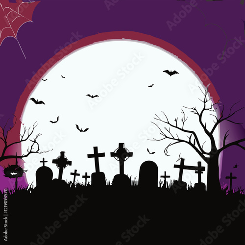 vector halloween background with cemetery