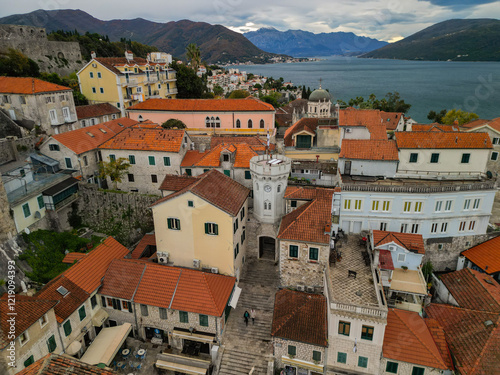 Bild auf Leinwand town of herceg novi in montenegro - drona view