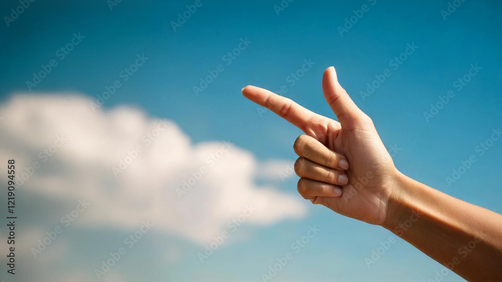 hand pointing on a sky background