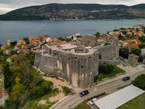 town of herceg novi in montenegro - drona view