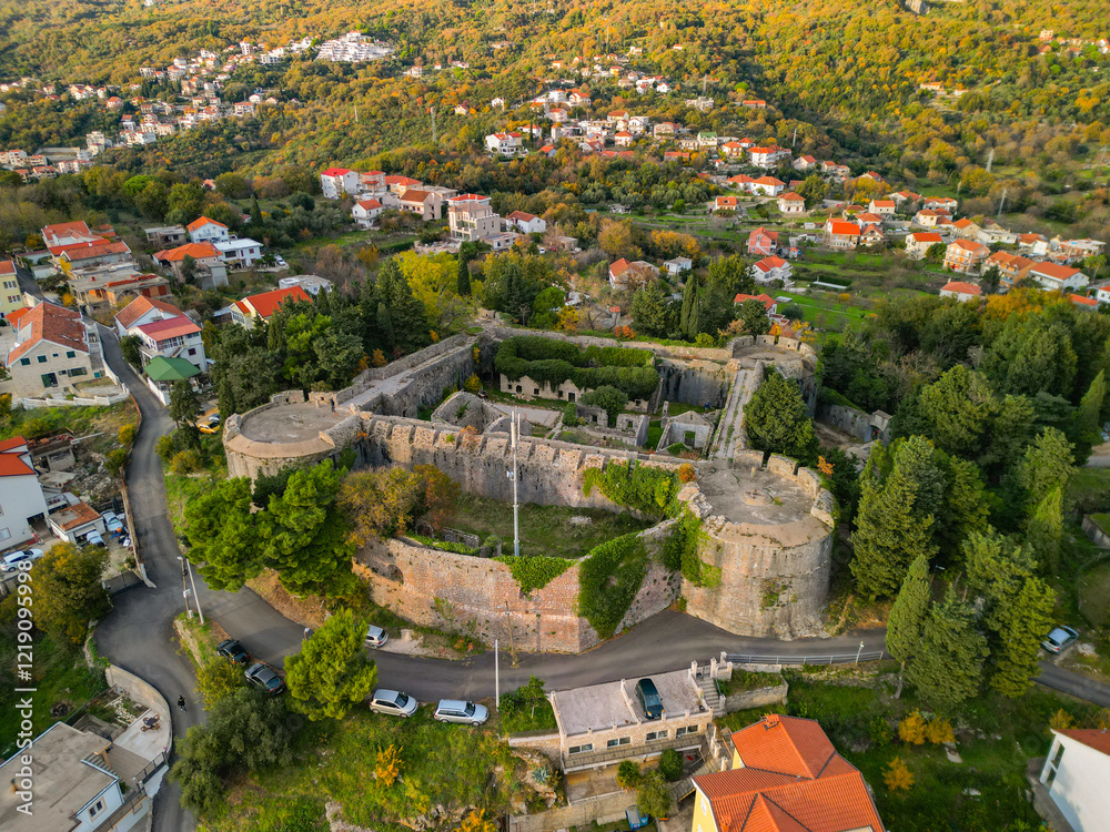 Fototapeta premium Fortress Spanjola, Herceg Novi, Montenegro - aerial view