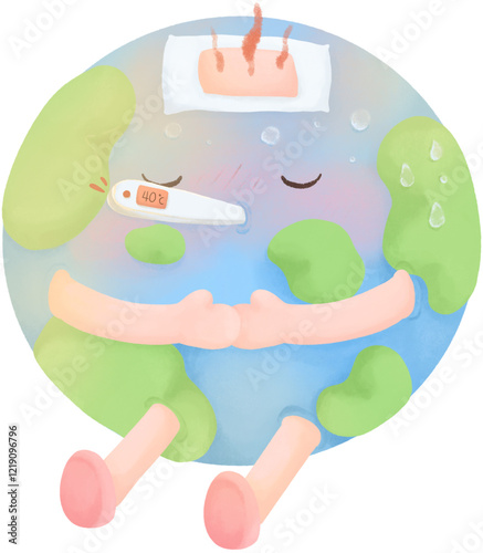 Hot Earth Cartoon Sweat Pollution Climate Emergency
