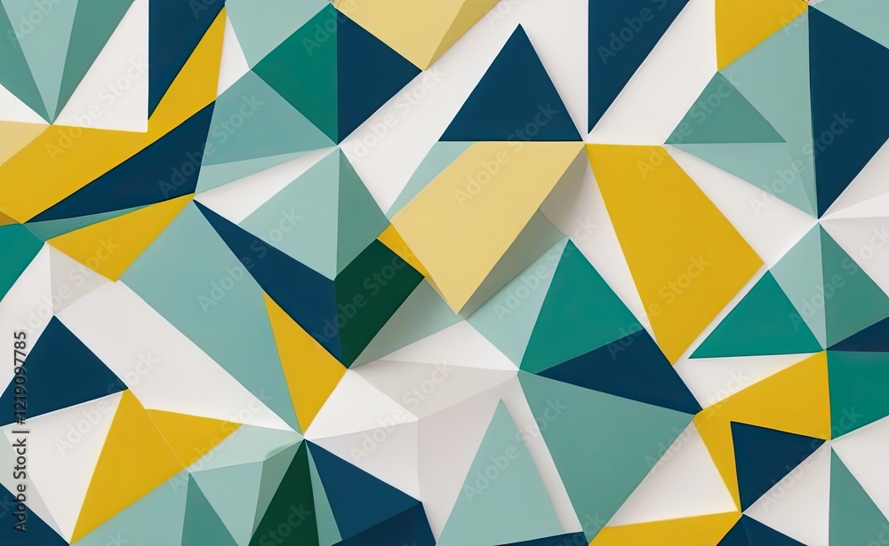 A vibrant abstract geometric pattern with intersecting shapes in shades of yellow, teal, green, and white. A vibrant abstract geometric pattern with intersecting shapes in shades of yellow, teal, green, and white.