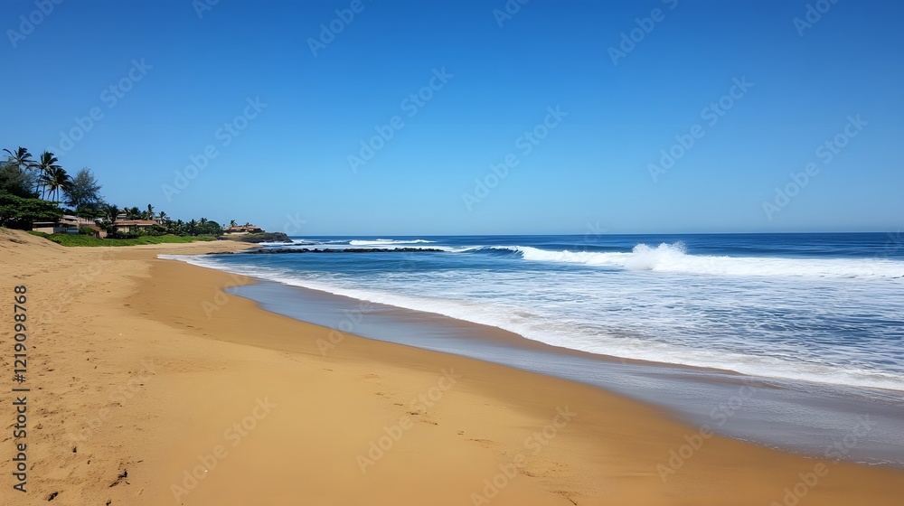 Stunning Tropical Beach Scene with Golden Sand and Blue Ocean Stunning Tropical Beach Scene with Golden Sand and Blue Ocean