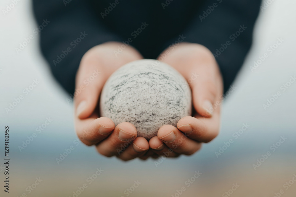A person is holding a large, grey stone in their hands A person is holding a large, grey stone in their hands