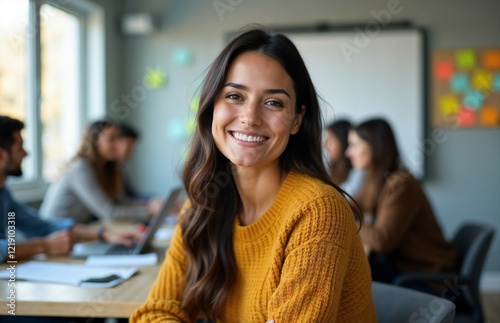 Learn new skills with online courses webinar portrait student classroom office library girl woman laptop computer technology female internet young business lifestyle happy communication