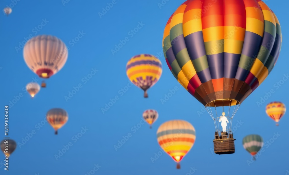 Naklejka premium Colorful hot air balloon isolated on blue background balloon background balloon background party holiday celebration decoration