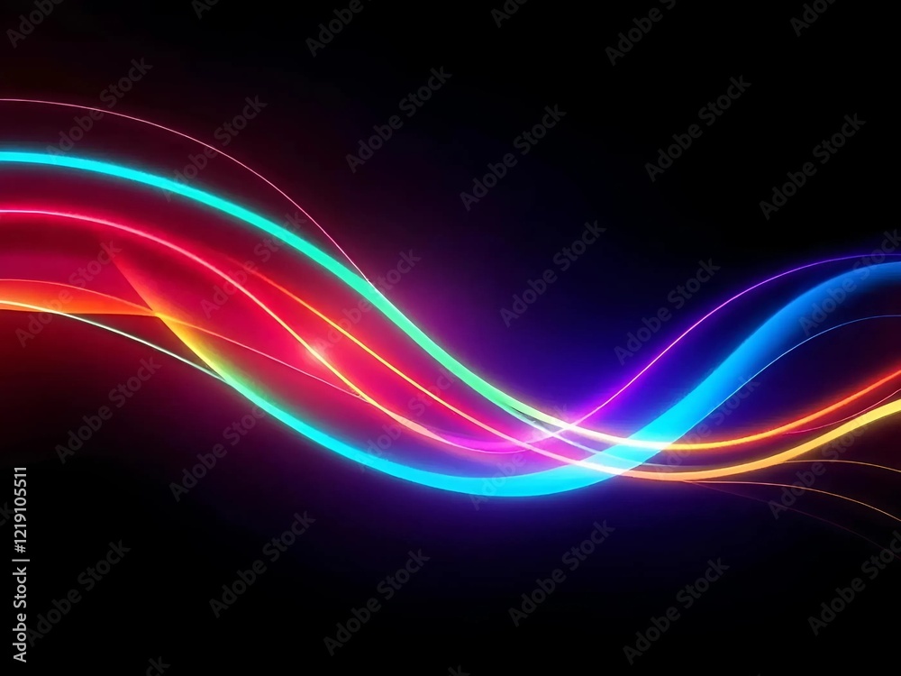Art illustration. Digital design, colored waves on black background Art illustration. Digital design, colored waves on black background