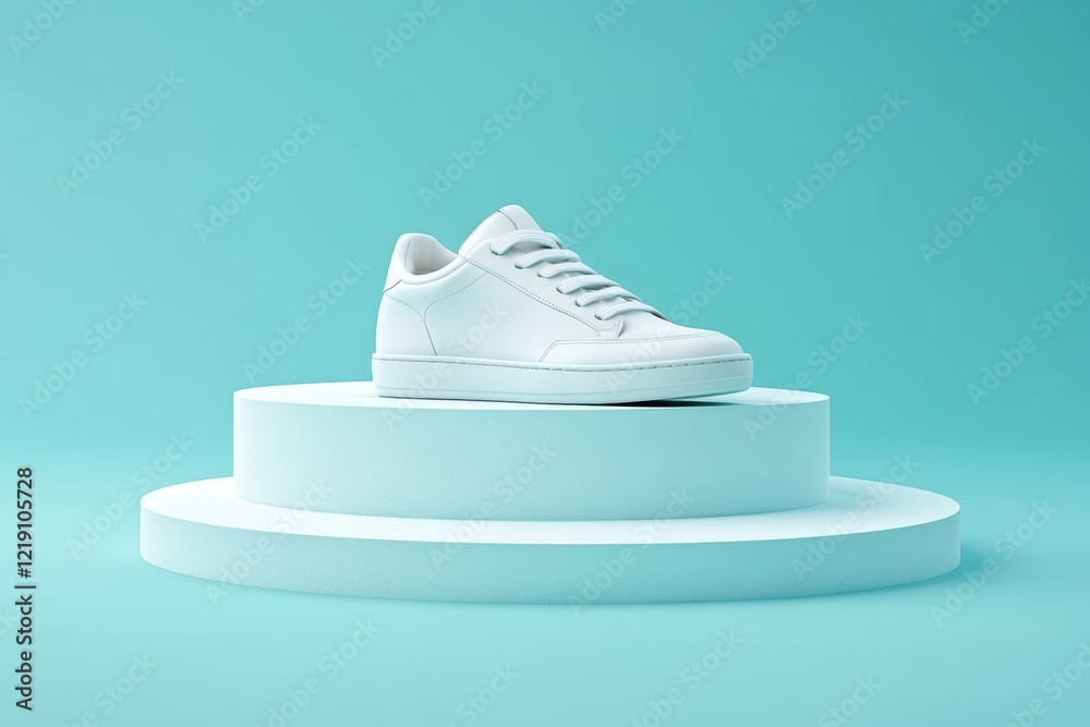 Minimalist white sneaker on blue gradient background for modern fashion display Minimalist white sneaker on blue gradient background for modern fashion display