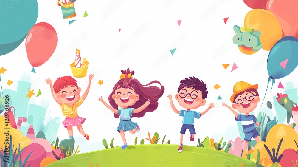 Joyful Children's Day Celebration with Happy Girls and Boys in Funny Poses Joyful Children's Day Celebration with Happy Girls and Boys in Funny Poses