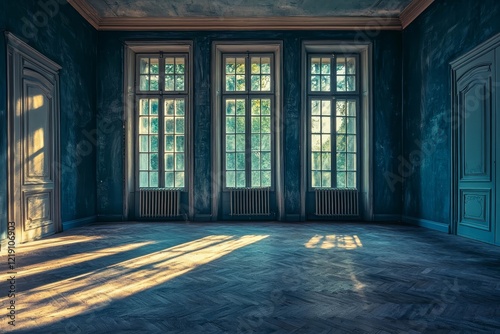 Empty elegant vintage room at night with copy space.