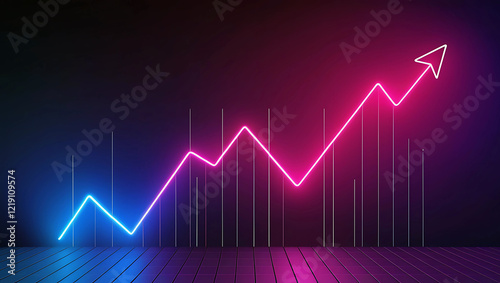 A digital financial chart with iridescent bars and glowing trends