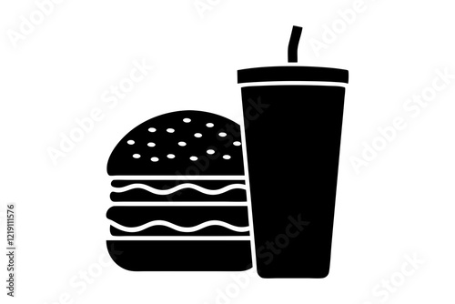 Burger and drink icon, hamburger and soda silhouette vector illustration