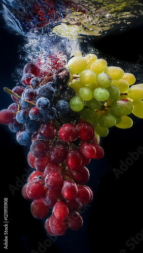 Weintrauben - Weintrauben-Wasser an einer Rebe - Sprudelwasser - Schorle - Limonade - Sodawasser - Weinbeeren photo