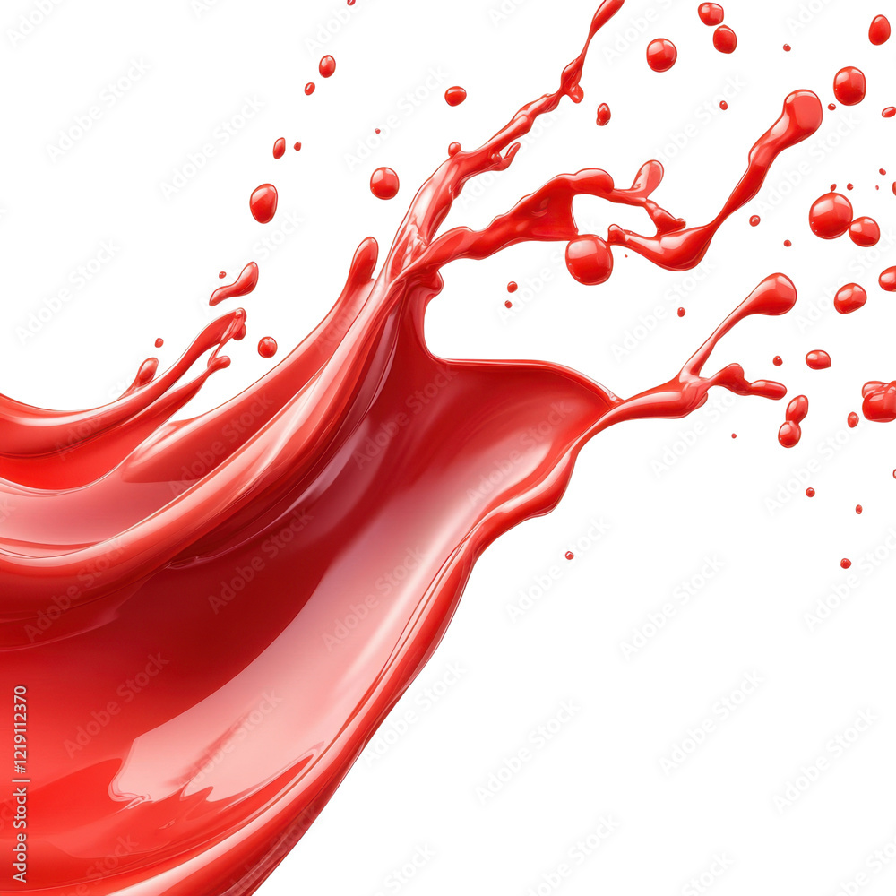 Vivid Red Liquid Splash Against White Background Highlighting Motion and Energy, Evoking Creativity and Passion in Artistic Expression and Visual Design for Stock Images