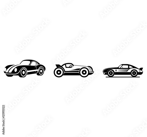 Car silhouettes vector icon pack.
Retro, Taxi, Speed vehicles shapes for Logo design.