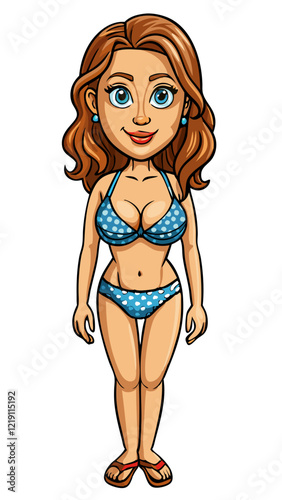 Woman with bikini isolated black outline vector illustration, transparent background