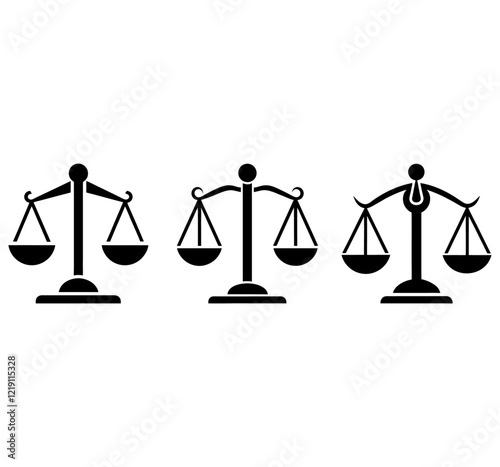 Set of weighing icons vector illustration. Balance, fairness, comparison, price, balance sheet