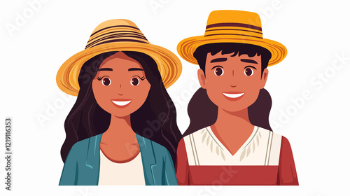 Adorable Brazilian Couple Wearing Traditional Clothing and Hats