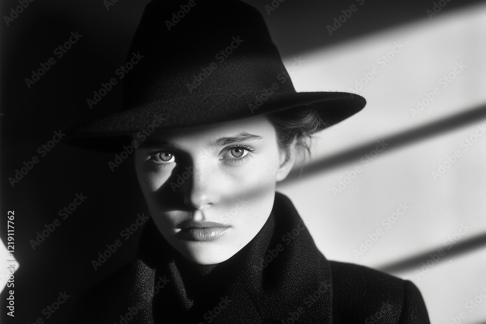 Mysterious Woman in Black and White Portrait Mysterious Woman in Black and White Portrait