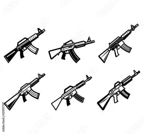 ak47 assault weapon black and white vector design