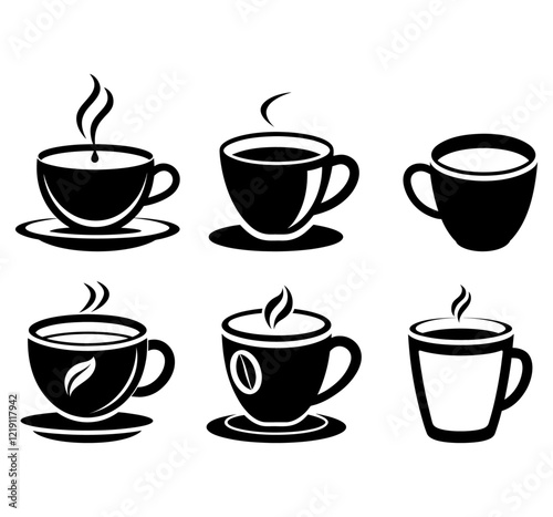 Coffee cups vector set. Coffee tea drink logo idea. Cup logo idea.