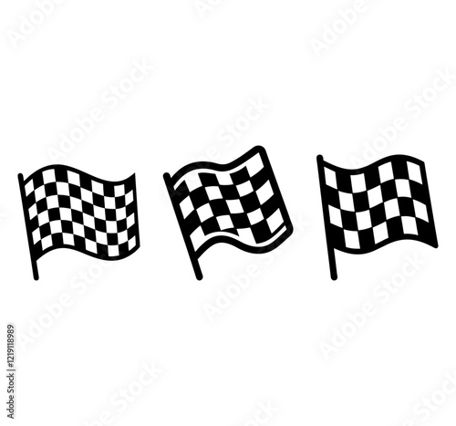 Racing flag icon set. Race flag, checkered, sports, car, moto.