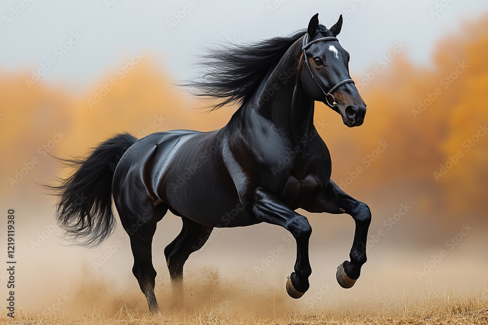 Obraz premium horse running in the sunset (golden hour) 