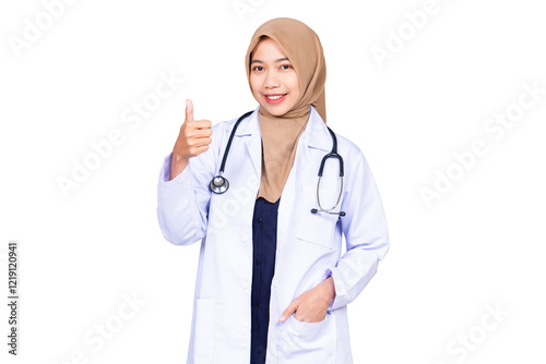 Female doctor showing thumbs up isolated transparent