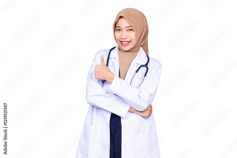 Female doctor showing thumbs up isolated transparent Female doctor showing thumbs up isolated transparent