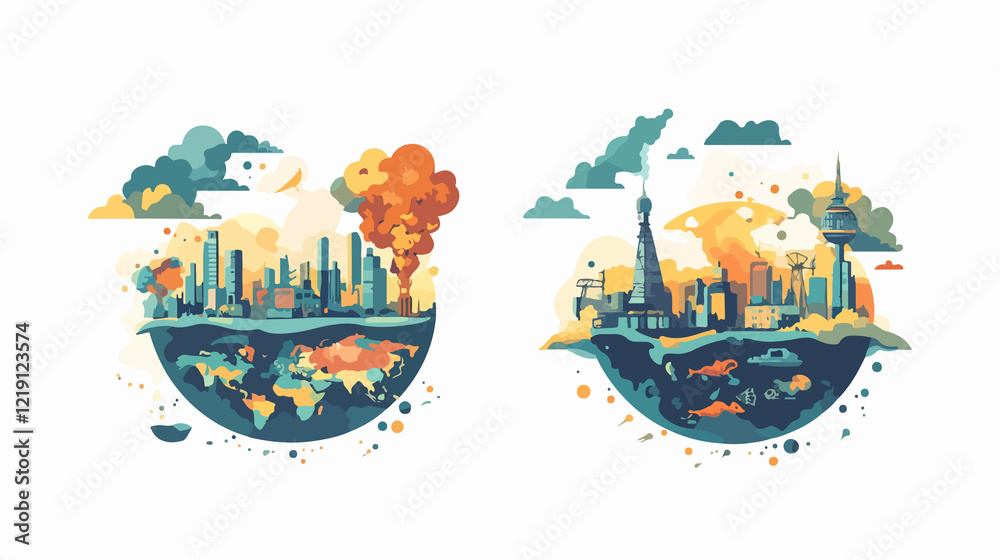 Obraz premium World Change Climate Contamination Set Wide Angle Center