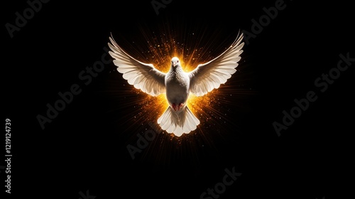 Gifts of the Holy Spirit: AI-Generated Flying White Dove with Fire Flames on Black Background