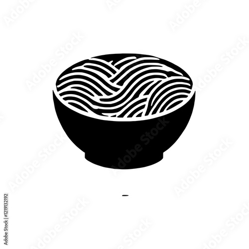 Simple Noodle Bowl Icon:  A minimalist black and white illustration of a bowl of noodles, perfect for restaurant menus, food blogs, or social media graphics.  