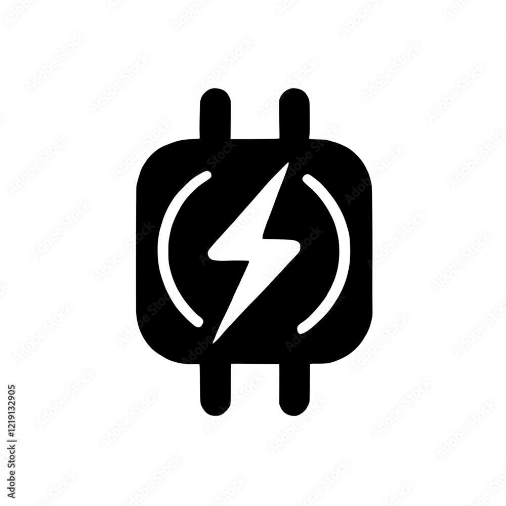 Power Up: Bold Black Icon of a Battery with a Lightning Bolt Symbol, signifying energy, power, and charging. Power Up: Bold Black Icon of a Battery with a Lightning Bolt Symbol, signifying energy, power, and charging.