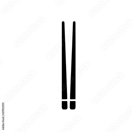 Chopsticks Icon: Minimalist black and white vector icon of a pair of chopsticks, ideal for restaurant menus, Asian cuisine branding, or food-related illustrations.