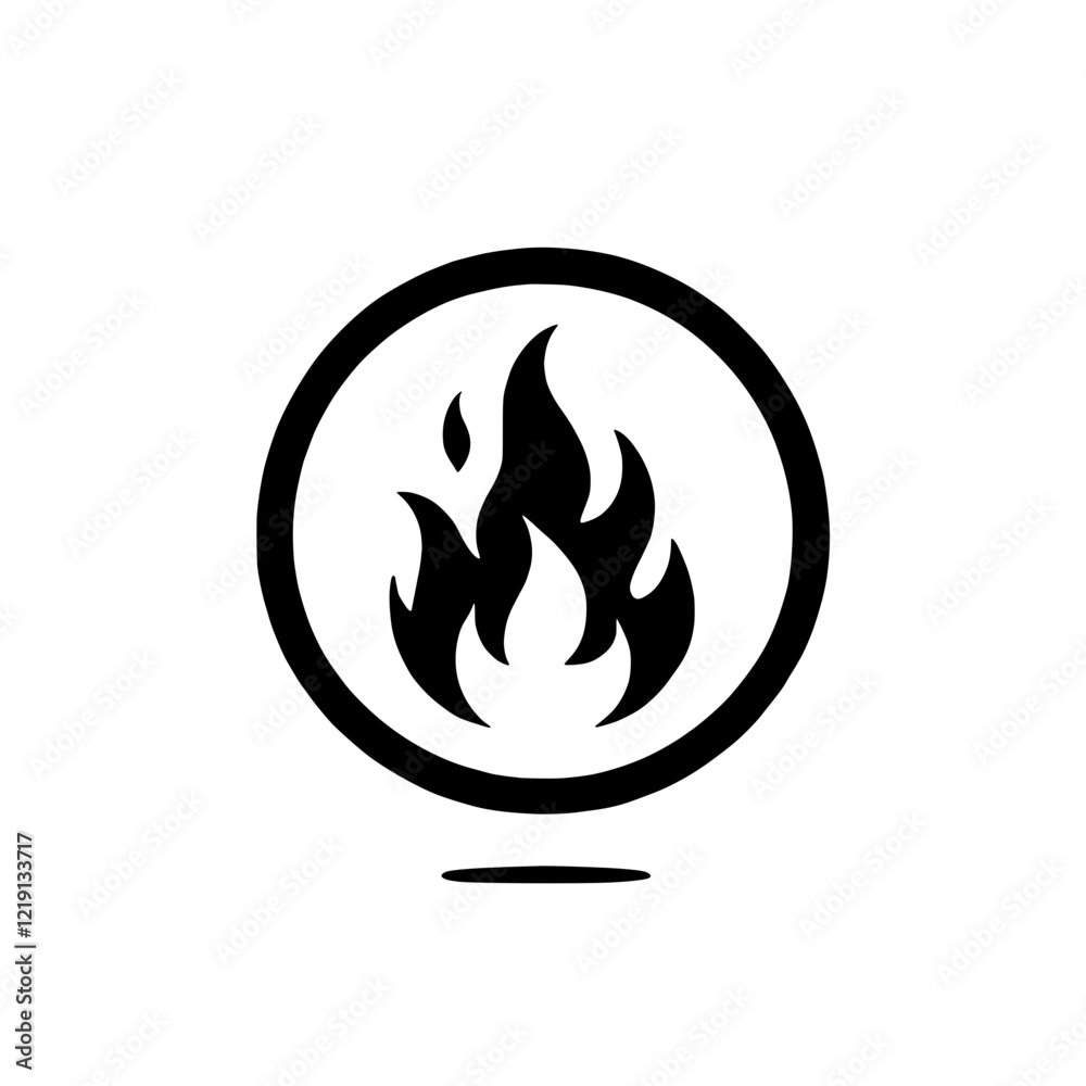 Fiery Icon: A bold, black-and-white icon depicting a flame enclosed within a circle, conveying concepts of energy, passion, and intensity. Fiery Icon: A bold, black-and-white icon depicting a flame enclosed within a circle, conveying concepts of energy, passion, and intensity.