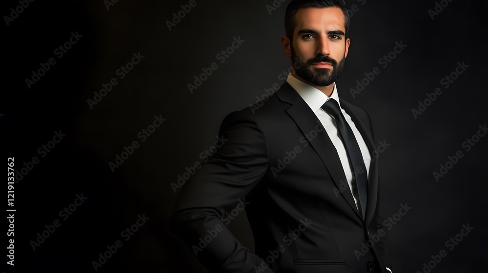 Portrait of Confident Man in Black Suit, Studio Shot Portrait of Confident Man in Black Suit, Studio Shot