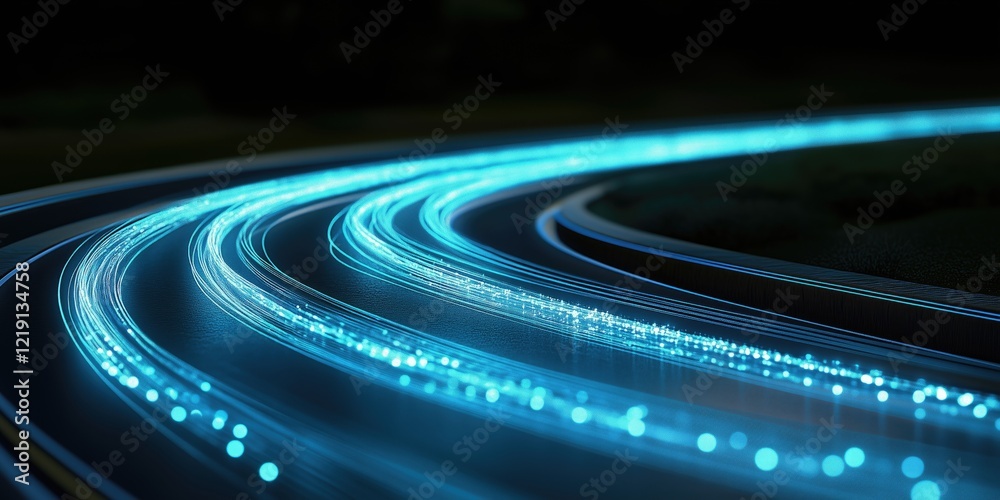 Dynamic light trails illuminate a winding road at night, creating a futuristic and vibrant atmosphere. Dynamic light trails illuminate a winding road at night, creating a futuristic and vibrant atmosphere.