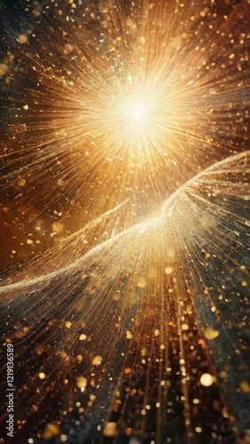 Abstract golden background of sparkles, rays, sequins, shimmering sparkles